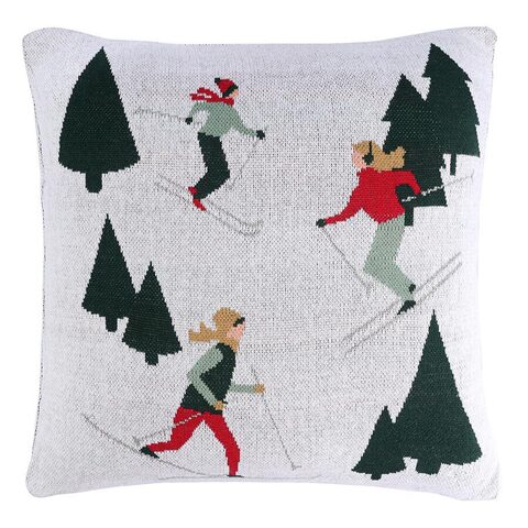 Фото: Подушка вязаная с новогодним рисунком let's ski из коллекции new year essential, 45x45 см - основной вид