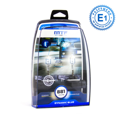 Галогенные автолампы MTF Light серия DYNAMIC BLUE H27(881), 12V, 55W