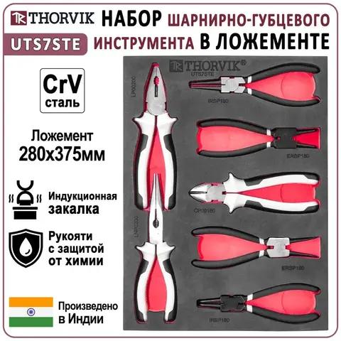 Thorvik UTS7STE Набор шарнирно-губцевого инструмента в EVA ложементе 280х375х30мм, 7 предметов 53809
