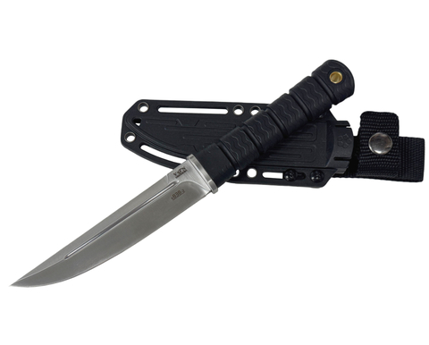 Нож туристический K838-2 VN PRO, сталь AUS8 сатиновое покрытие, рукоять Эластрон, черный MOLLE