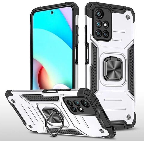 Противоударный чехол для Samsung Galaxy M31s M317 серебро с пластиной для магнитного автодержателя и кольцом подставкой / чехол для Самсунг Галакси М31с