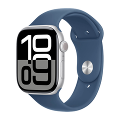 Умные часы Apple Watch Series 10 GPS, 46mm, Silver Aluminium Case with Sport Band S/M, Denim (Серебристый)