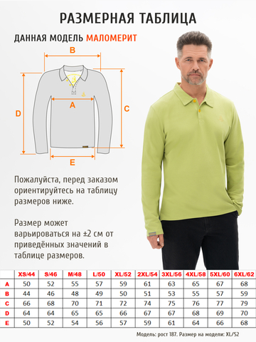 Поло с длинным рукавом фисташкового цвета мужское