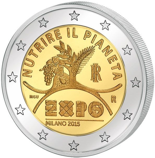 Италия 2015 год 2 евро Expo Экспо 2015 в Милане UNC из ролла