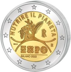 Италия 2015 год 2 евро Expo Экспо 2015 в Милане UNC из ролла