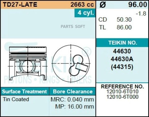 Поршень двигателя TEIKIN 44630 STD (4шт/упак)
