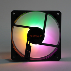 Вентилятор ТЕСЛА (TESLA) RGB120-LB, 120мм, 3-pin+Molex, черный-белый/FRGB, 1200rpm, 38CFM, 21дБ, антивибропрокладки (TSL-120-LB)