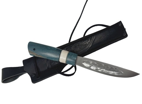 Нож Север, Bohler K340, рукоять кап клёна, кость, (бирюзовый)