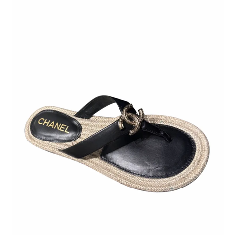 Босоножки CHANEL из каната с кожаными вставками