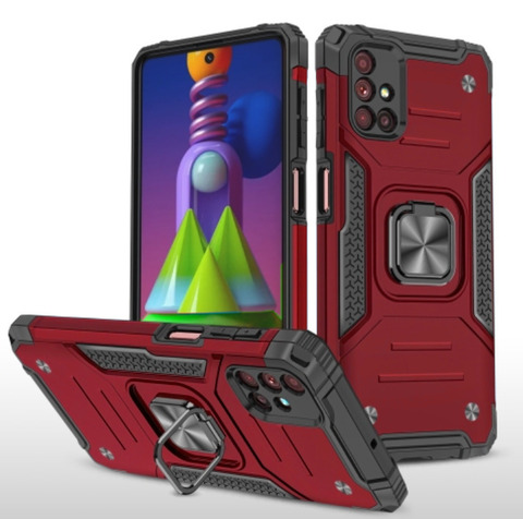 Противоударный чехол для Samsung Galaxy M51 M515 красный с пластиной для магнитного автодержателя и кольцом подставкой