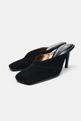 ZARA КОЖАНЫЕ МЮЛИ НА КАБЛУКЕ ZW COLLECTION, ЧЕРНЫЙ