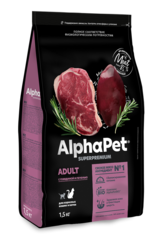 ALPHAPET сухой корм для взрослых домашних кошек и котов (говядина, печень) 1,5 кг