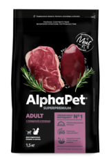 ALPHAPET сухой корм для взрослых домашних кошек и котов (говядина, печень) 1,5 кг