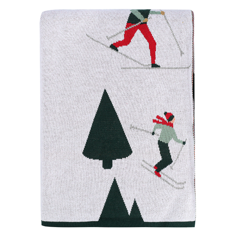 Фото: Плед из хлопка с новогодним рисунком let's ski из коллекции new year essential, 130x180 см - основной вид