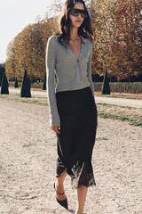 ZARA ЮБКА МИДИ С КРУЖЕВОМ — ZW COLLECTION, ЧЕРНЫЙ