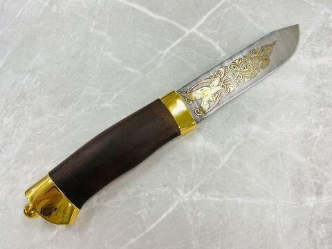 Авторский дамасский нож Следопыт, рукоять Карел.Берёза/Золото 999,9