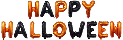 Шар К Надпись, Happy Halloween, Черный/Оранжевый, 16