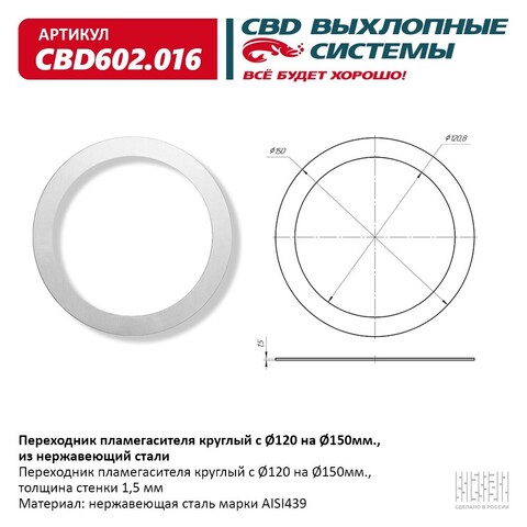 ПЕРЕХОДНИК ПЛАМЕГАСИТЕЛЯ D-120 ММ (КРУГ D-150 ММ) CBD
