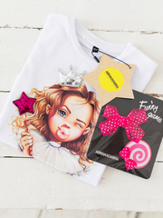 Футболка BUBBLE GUM PRINCESS с 4-я липучками: КОРОНА, БАНТИК, ЛЕДЕНЕЦ, СЕРДЦЕ или ЗВЕЗДОЧКА.