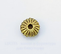Бусина металлическая - рондель 5х3 мм (цвет - античное золото), 10 штук