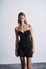 ZARA ТОП С АТЛАСНЫМИ ПУГОВИЦАМИ, ЧЕРНЫЙ