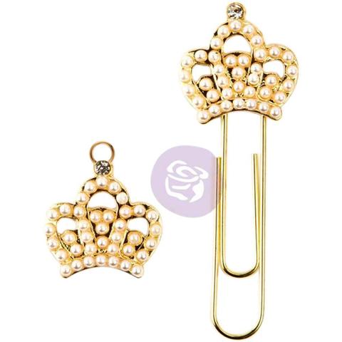 Брелоки Prima Traveler's Journal Decorative Clip & Charm Set-Pearl & Gold Crowns