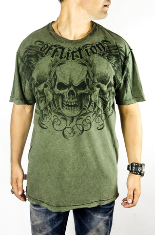 Affliction | Футболка мужская двусторонняя Sunny Garcia Revolution Tee Green Signature Series A1116G перед