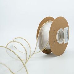 Лента органза с золотой нитью (4см*9,14 м), Белый
