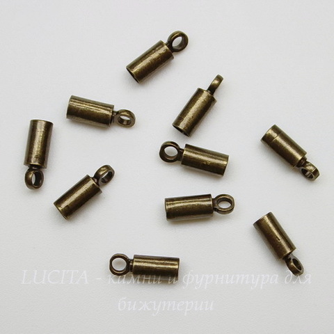 Концевик для шнура 2,2 мм, 8х3 мм (цвет - античная бронза), 10 штук