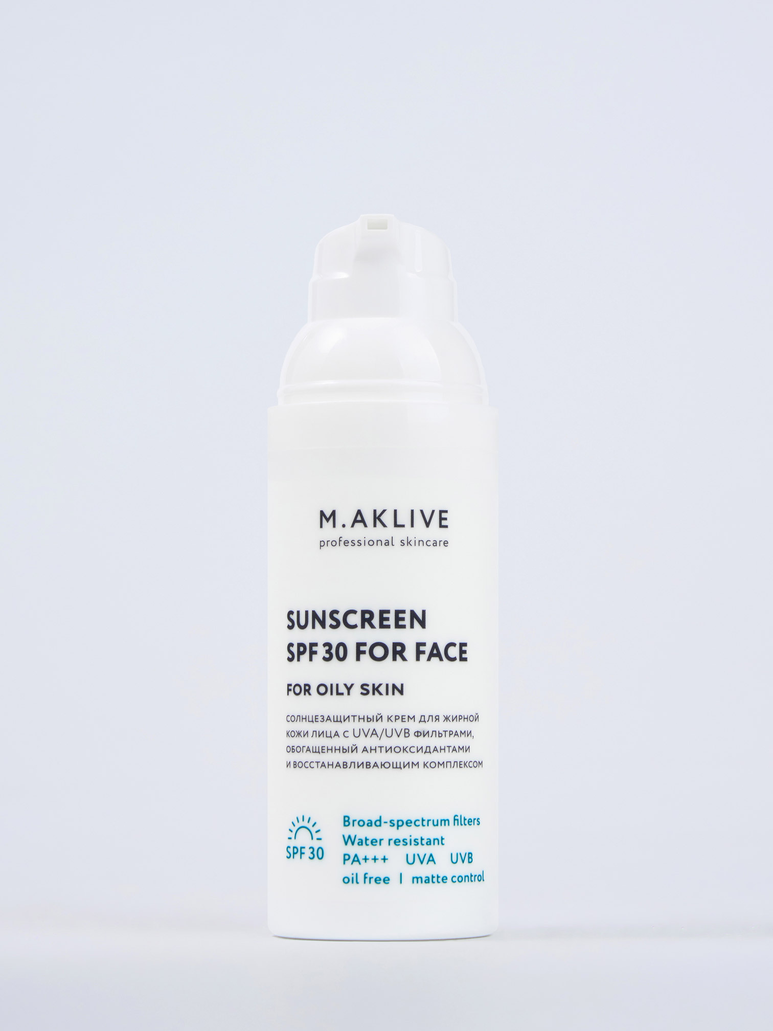 M.Aklive Sunscreen SPF30 for face Солнцезащитный крем для жирной кожи лица, 50 мл