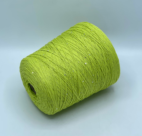 Бобинная пряжа, Cotone Paillettes, 420м, 97% Хлопок, 3% Полиэстер(пайетка), Зеленое яблоко. 40720