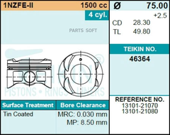Поршень двигателя TEIKIN 46364 0.50 (4шт/упак)