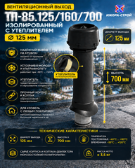 TP-85.125/160/700 Вентиляционный выход на крышу 125 с утеплителем ЧЕРНЫЙ