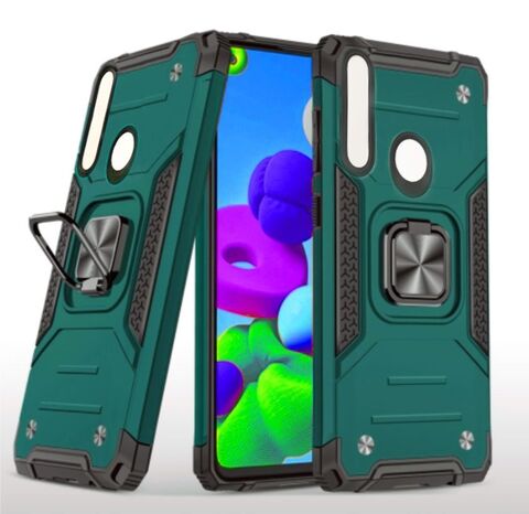 Противоударный чехол для Samsung Galaxy А30 / A20 / M10s зеленый с пластиной для магнитного автодержателя и кольцом подставкой