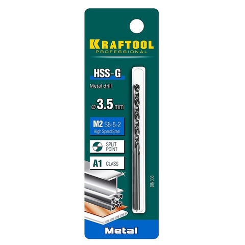KRAFTOOL HSS-G, 3.5 х 70 мм, сталь P6M5, сверло по металлу (29651-3.5)
