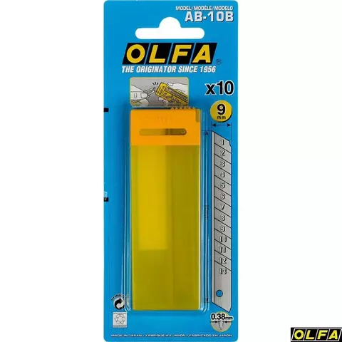 OLFA 9 мм, 10 шт, в пластиковом кейсе + блистер, сегментированные лезвия (OL-AB-10B)