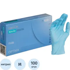 Перчатки нитрил., NITRILE OPTIMA, голубые, 3гр. (M), 50 пар/уп