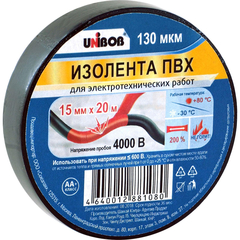 Изолента UNIBOB 15мм х 20 м, черная, 130 мкн