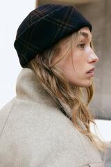 ZARA ШАПКА ИЗ СМЕСОВОЙ ШЕРСТИ В КЛЕТКУ, МОРСКОЙ СИНИЙ