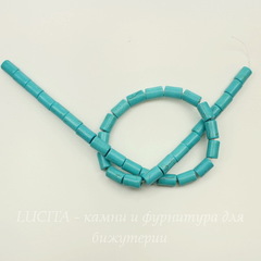 Бусина Говлит (искусств, тониров), трубочка, цвет - бирюзовый, 12х8 мм, нить