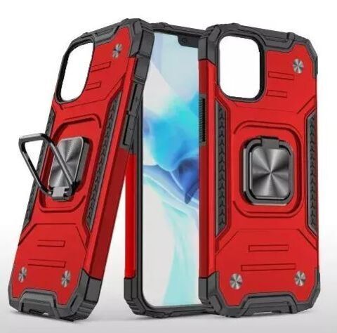 Противоударный чехол для Xiaomi 13 красный с пластиной для магнитного автодержателя и кольцом подставкой, чехол на Сяоми 13