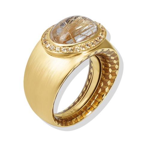 Кольцо с Кварцем и Жёлтыми Сапфирами, Эмаль, R0178-62/7