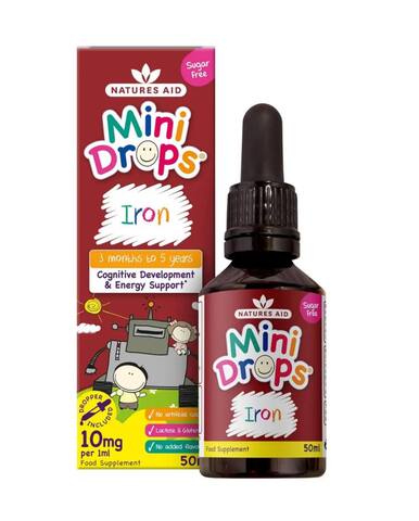 Natures Aid Iron Mini Drops для детей — жидкое железо для когнитивного развития, 50 мл, 10 мг на порцию