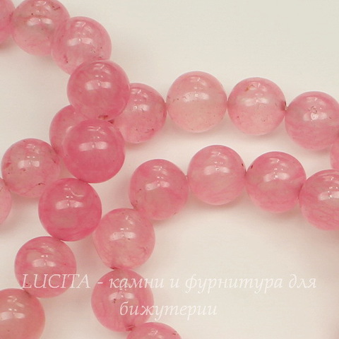 Бусина Жадеит (тониров), шарик, цвет - молочно-розовый, 10 мм, нить