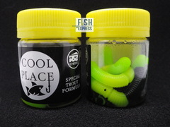 Форелевая силиконовая приманка COOL PLACE BUK FLOATING STRETCH цвет ЧЁРНО-ЖЁЛТО-ЗЕЛЁНЫЙ (плавающая/тянущаяся) 65 мм/ 7 шт в банке продажа от 2шт