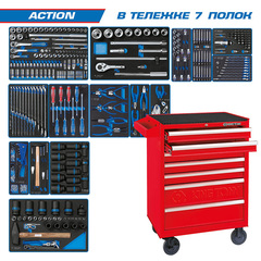 KING TONY (934-327MRV) Набор инструментов "ACTION" в красной тележке, 327 предметов