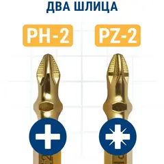 Бита отверточная ПРАКТИКА Эксперт двусторонняя PH-2 / PZ-2 х 65мм Tin, (037-138)