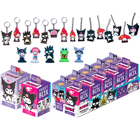 KUROMI, MY MELODY, BAD BADTZ-MARU, KEROKEROKEROPPI SWEET BOX Мармелад с подарком/игрушкой в коробочке 1кор*12бл*10шт, 10гр