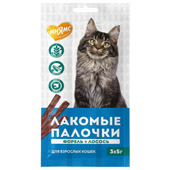 Лакомство для кошек Мнямс лакомые палочки с форелью и лососем 3х5 г