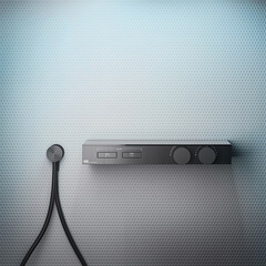 Gessi Hi-Fi 63022#707 Термостат для душа, с вкл. до 2 источников одновременно (внешняя часть), с полкой из черного мат. стекла, цвет: Black Metal Brushed PVD фото